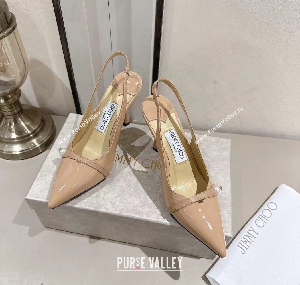 Jimmy Choo Amita Pumps 8.5cm in Patent Leather with Pearl Nude 2025 1210 (MD-251210084)