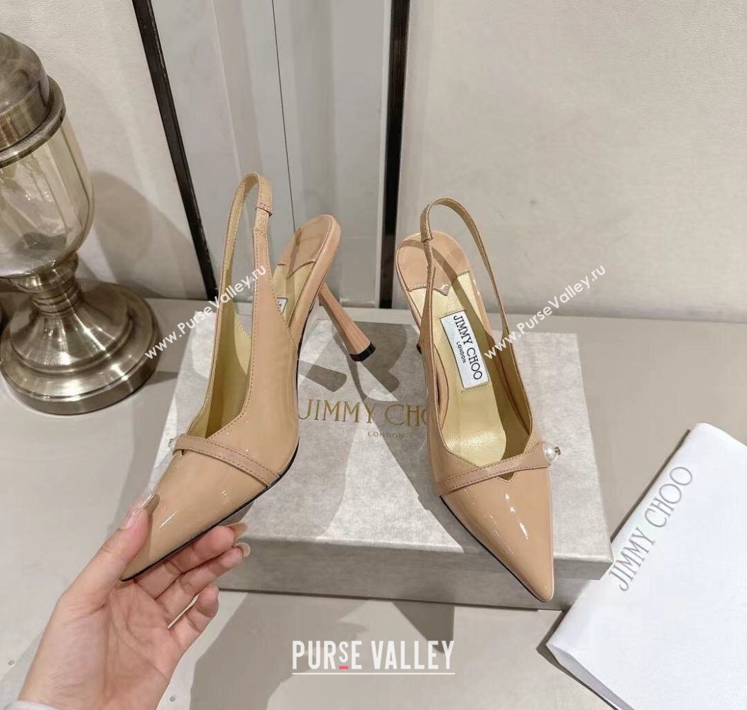 Jimmy Choo Amita Pumps 8.5cm in Patent Leather with Pearl Nude 2025 1210 (MD-251210084)