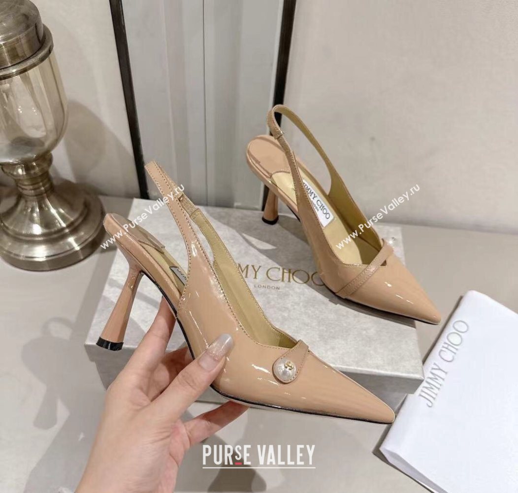 Jimmy Choo Amita Pumps 8.5cm in Patent Leather with Pearl Nude 2025 1210 (MD-251210084)