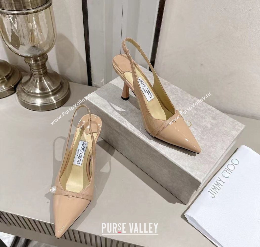 Jimmy Choo Amita Pumps 8.5cm in Patent Leather with Pearl Nude 2025 1210 (MD-251210084)
