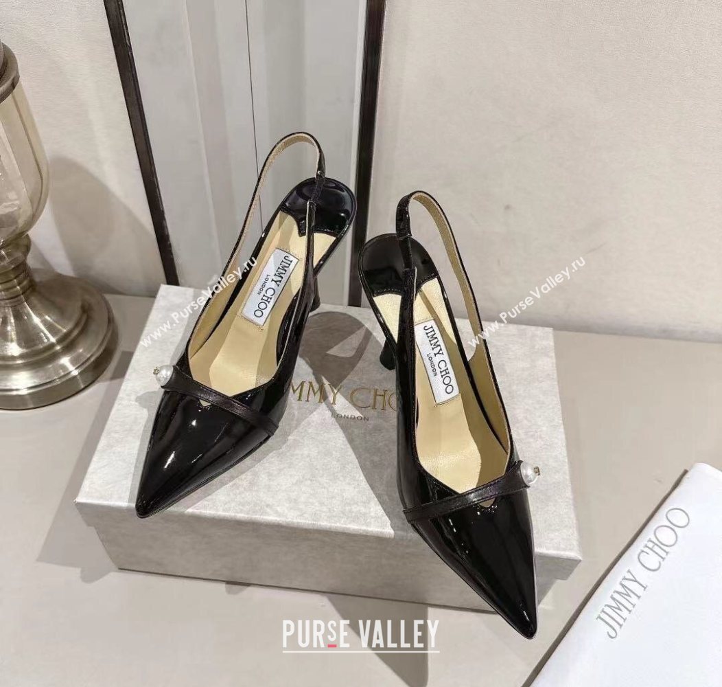 Jimmy Choo Amita Pumps 8.5cm in Patent Leather with Pearl Black 2025 1210 (MD-251210085)