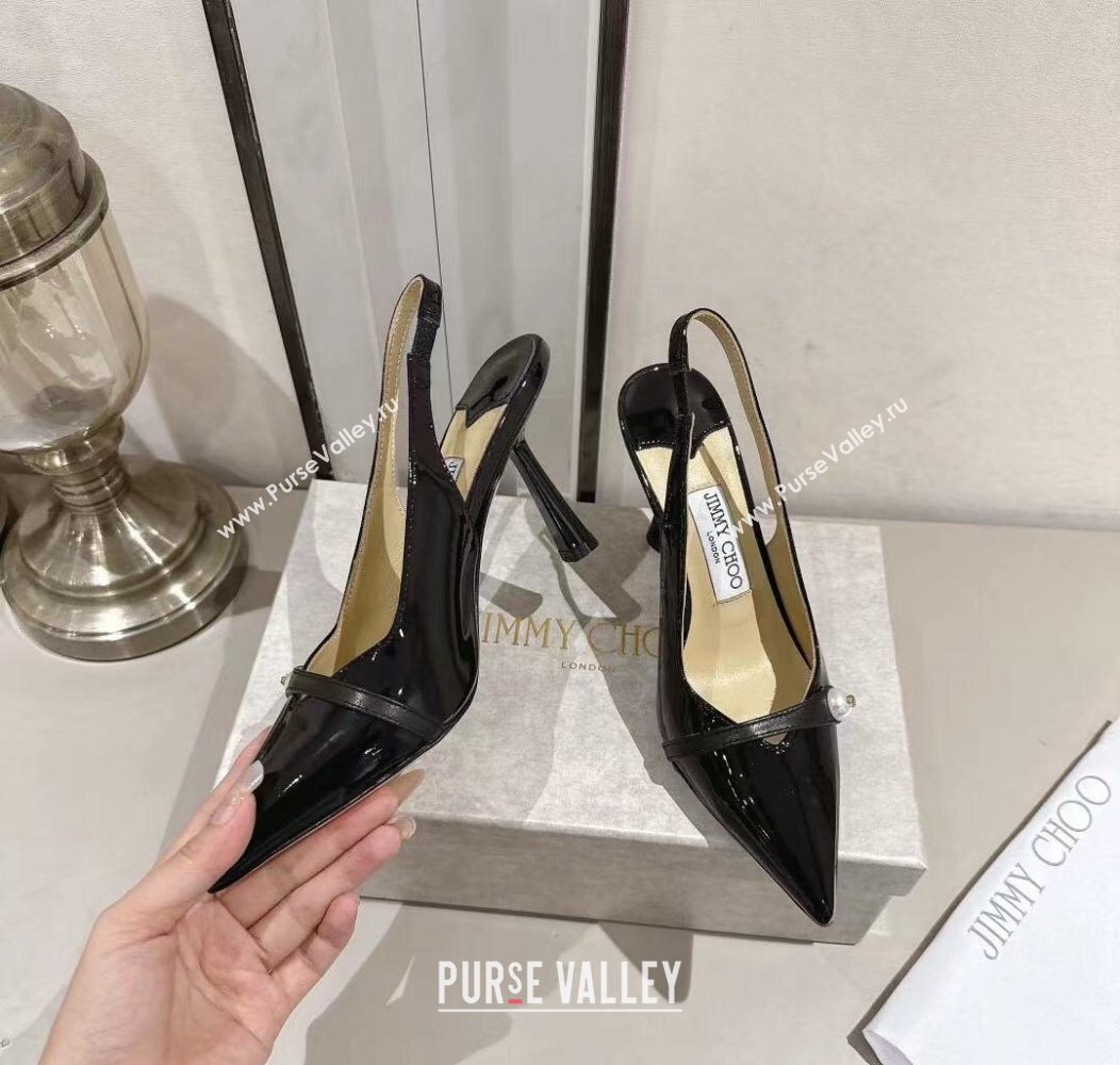 Jimmy Choo Amita Pumps 8.5cm in Patent Leather with Pearl Black 2025 1210 (MD-251210085)