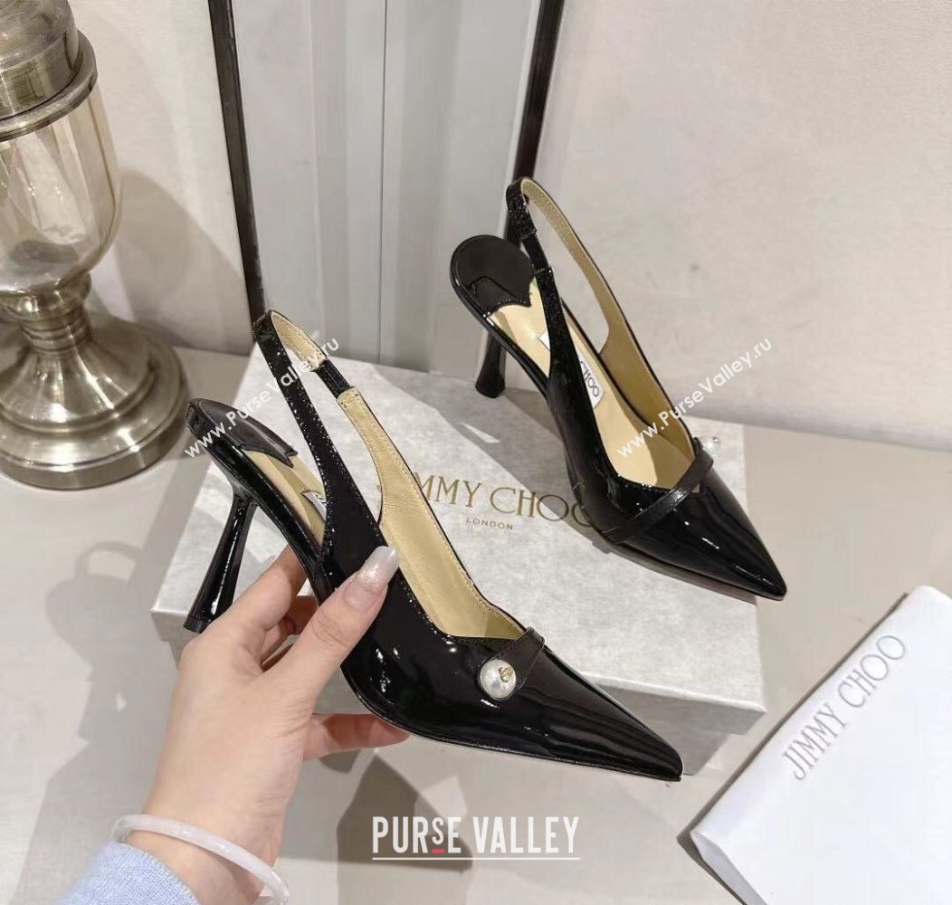 Jimmy Choo Amita Pumps 8.5cm in Patent Leather with Pearl Black 2025 1210 (MD-251210085)