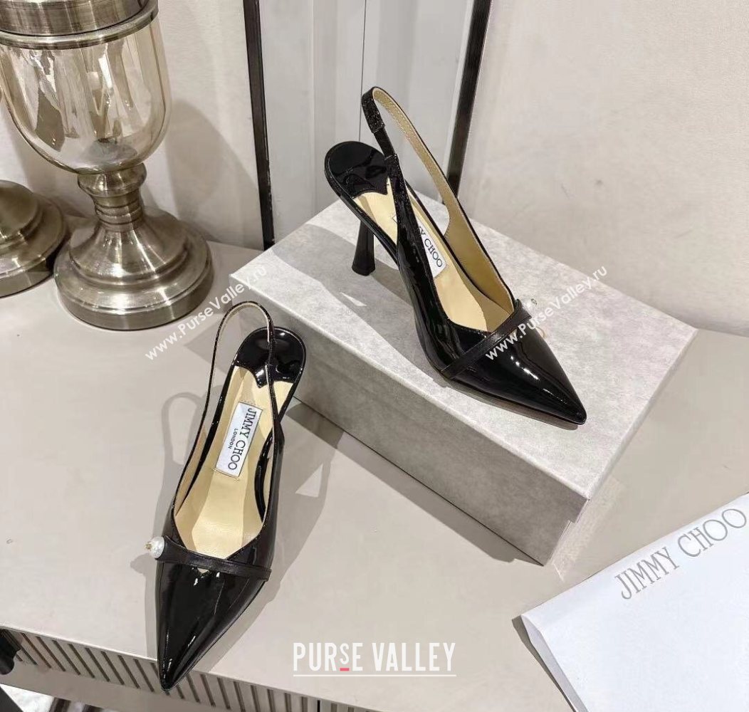 Jimmy Choo Amita Pumps 8.5cm in Patent Leather with Pearl Black 2025 1210 (MD-251210085)