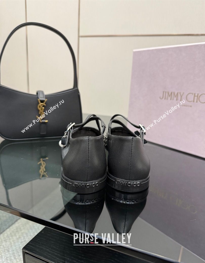 Jimmy Choo Mesh and Strass Mary Janes Ballerinas Flat with Pearl Bow Black 2025 JC121001 (MD-251210122)