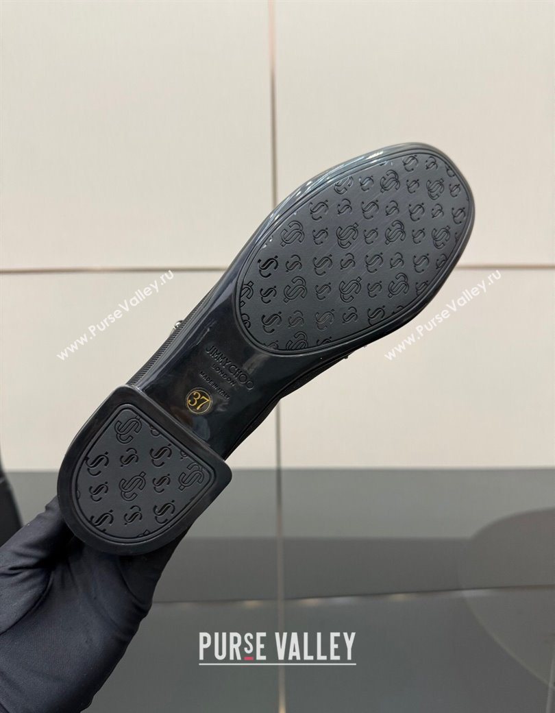Jimmy Choo Mesh and Strass Mary Janes Ballerinas Flat with Pearl Bow Black 2025 JC121001 (MD-251210122)