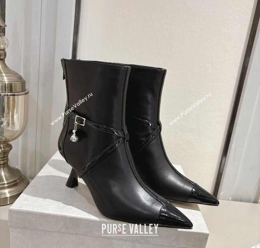 Jimmy Choo Aren Heel Ankle Boots 6.5cm in Lambskin and Patent Calfskin Leather with Pear Straps Black 2025 (MD-251211002)