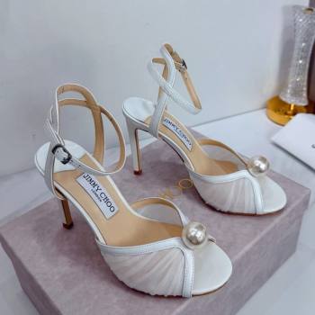 Jimmy Choo Sacora Heel Sandals 10.5cm in Mesh and Leather with Pearl White 2025 1210 (MD-251210109)