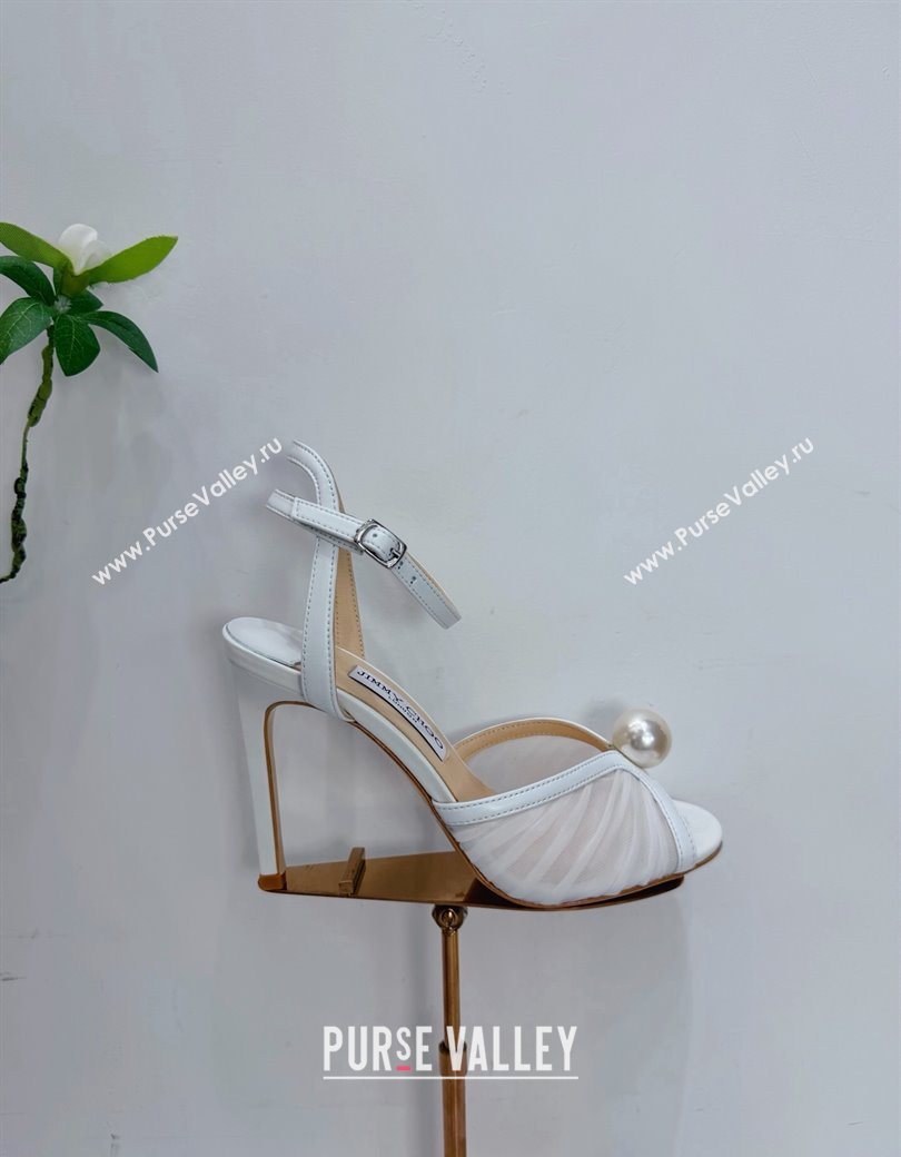 Jimmy Choo Sacora Heel Sandals 10.5cm in Mesh and Leather with Pearl White 2025 1210 (MD-251210109)