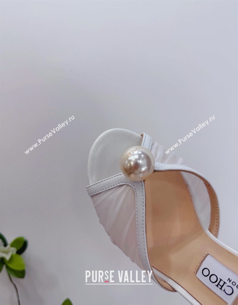 Jimmy Choo Sacora Heel Sandals 10.5cm in Mesh and Leather with Pearl White 2025 1210 (MD-251210109)