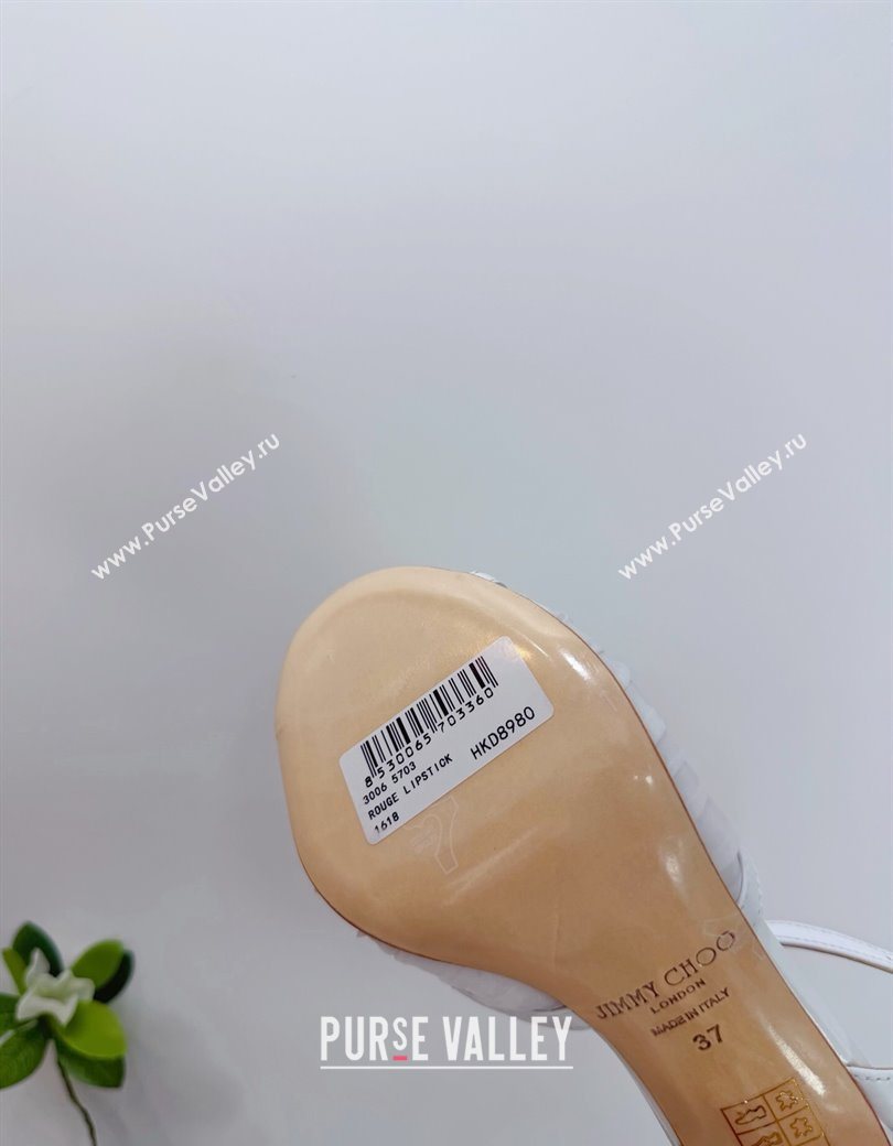 Jimmy Choo Sacora Heel Sandals 10.5cm in Mesh and Leather with Pearl White 2025 1210 (MD-251210109)