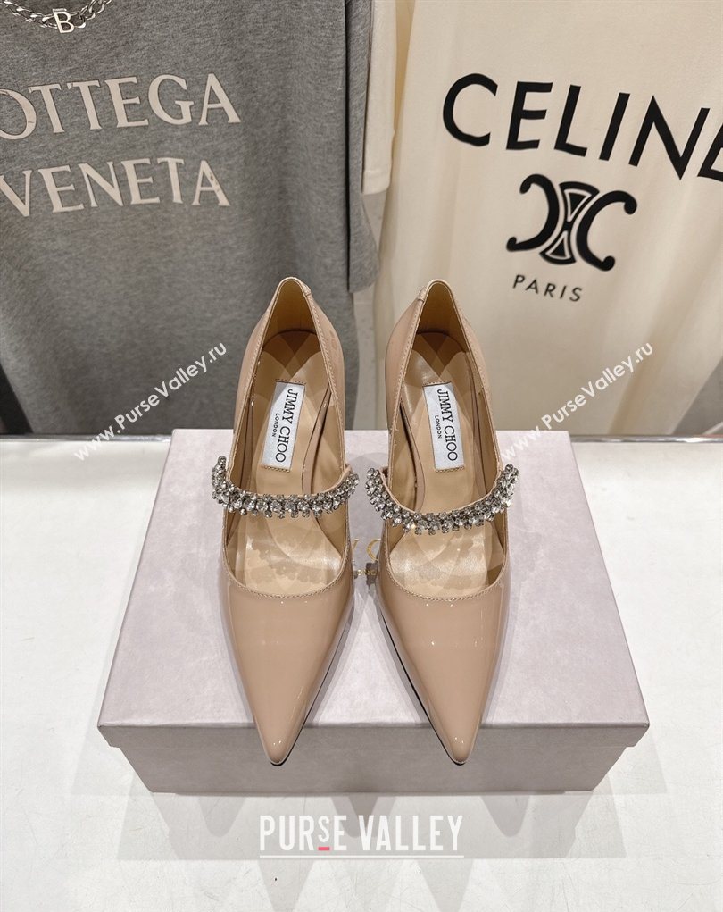 Jimmy Choo Bing Pumps 8.5cm with Strass Strap in Patent Calfskin Leather Nude Pink 2026 (MD-260207007)