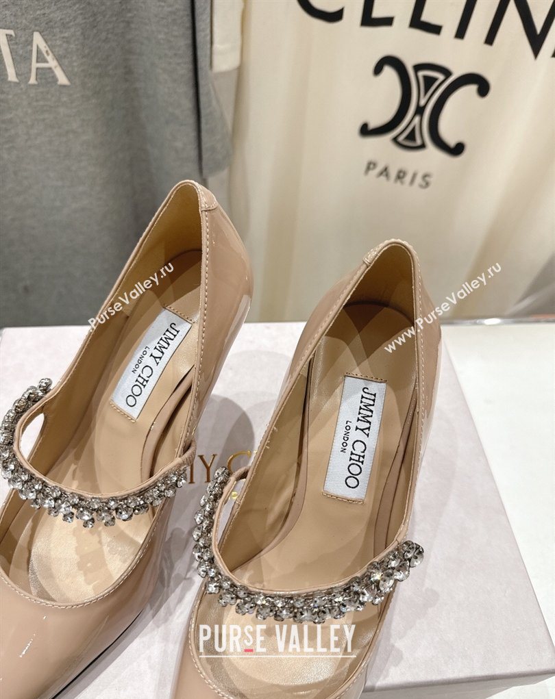 Jimmy Choo Bing Pumps 8.5cm with Strass Strap in Patent Calfskin Leather Nude Pink 2026 (MD-260207007)