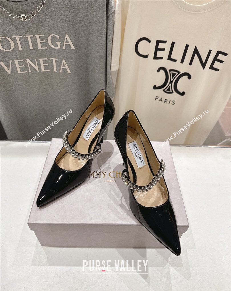 Jimmy Choo Bing Pumps 8.5cm with Strass Strap in Patent Calfskin Leather Black 2026 (MD-260207009)