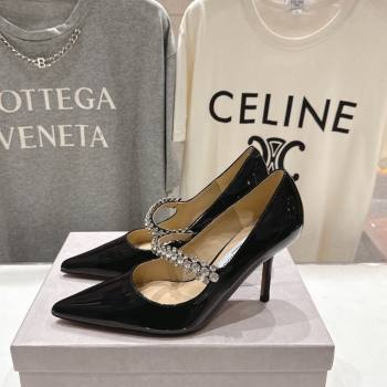 Jimmy Choo Bing Pumps 8.5cm with Strass Strap in Patent Calfskin Leather Black 2026 (MD-260207009)