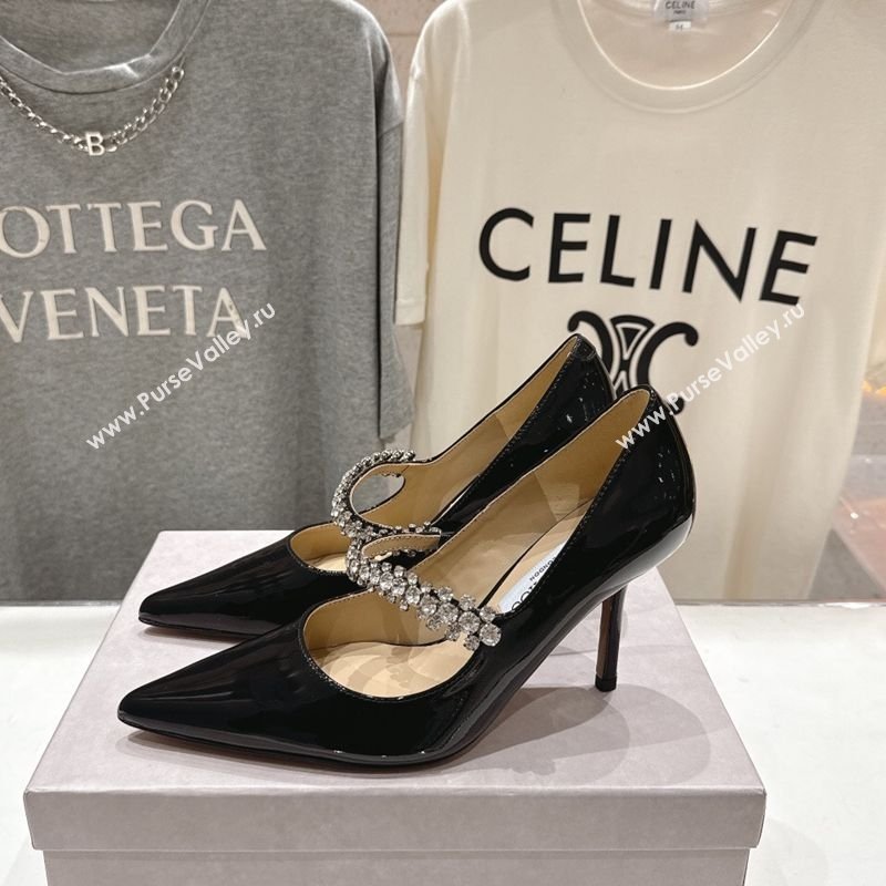 Jimmy Choo Bing Pumps 8.5cm with Strass Strap in Patent Calfskin Leather Black 2026 (MD-260207009)