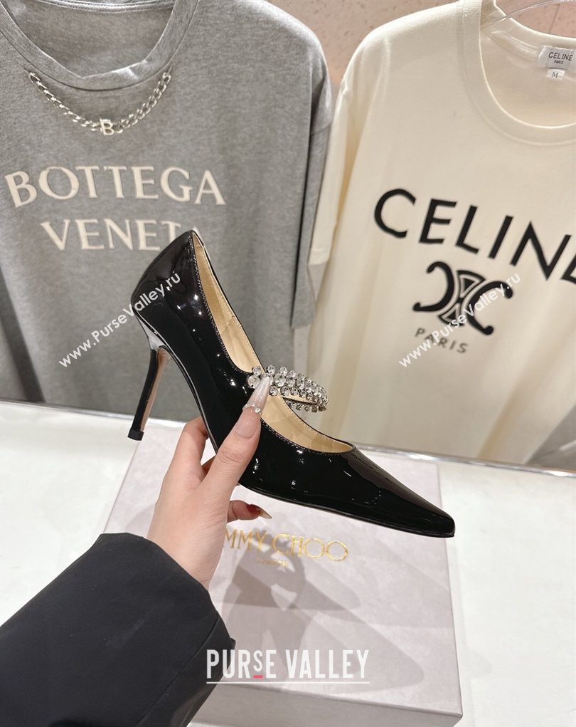 Jimmy Choo Bing Pumps 8.5cm with Strass Strap in Patent Calfskin Leather Black 2026 (MD-260207009)