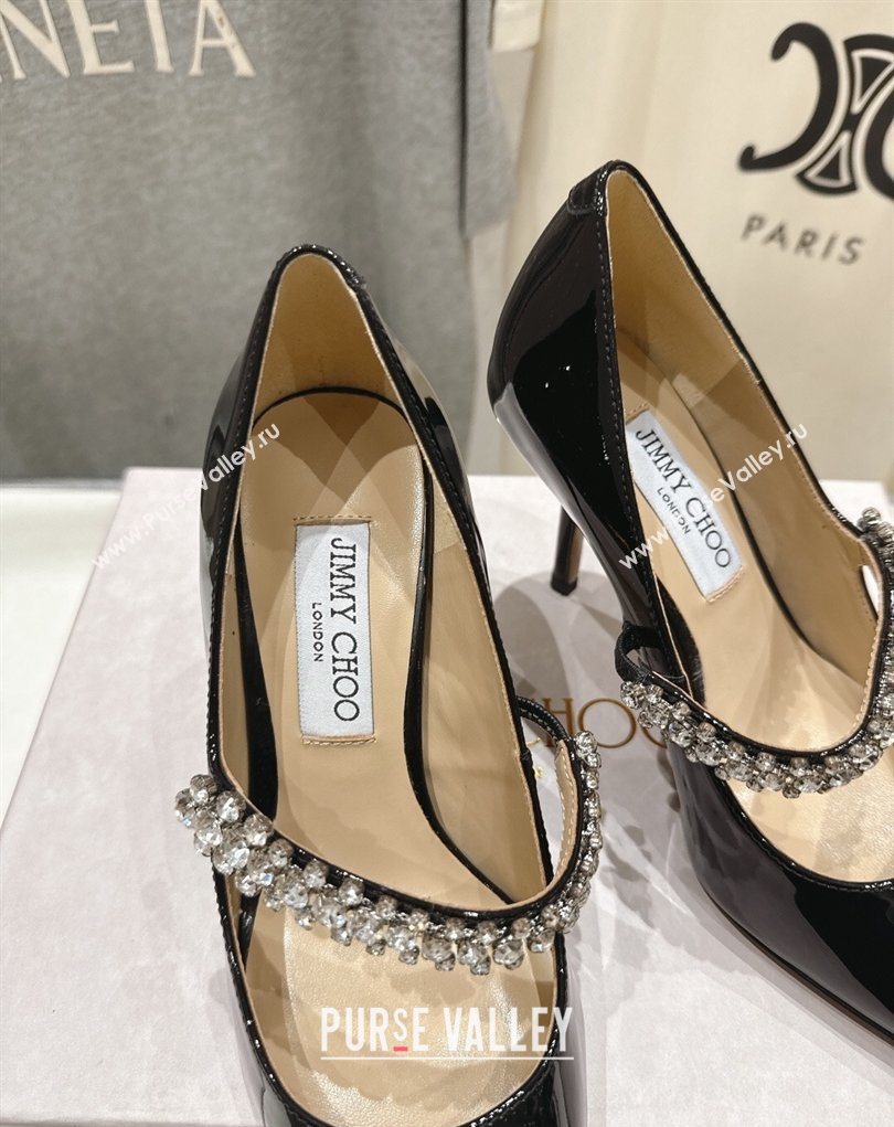 Jimmy Choo Bing Pumps 8.5cm with Strass Strap in Patent Calfskin Leather Black 2026 (MD-260207009)