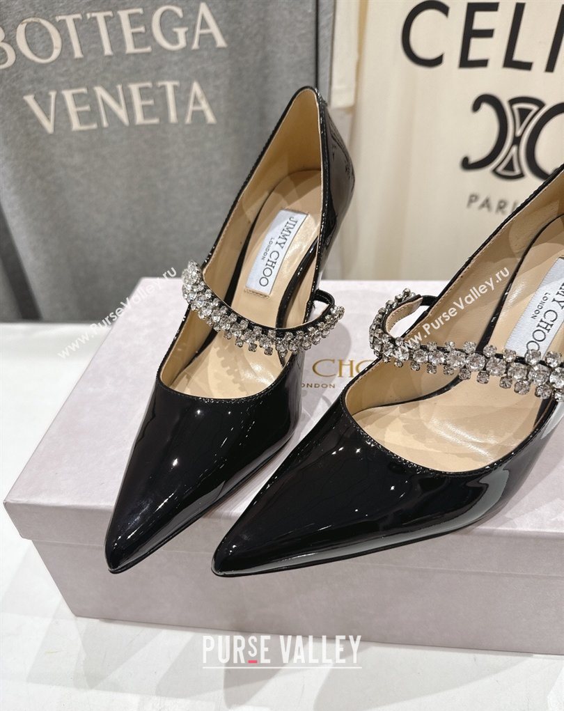 Jimmy Choo Bing Pumps 8.5cm with Strass Strap in Patent Calfskin Leather Black 2026 (MD-260207009)