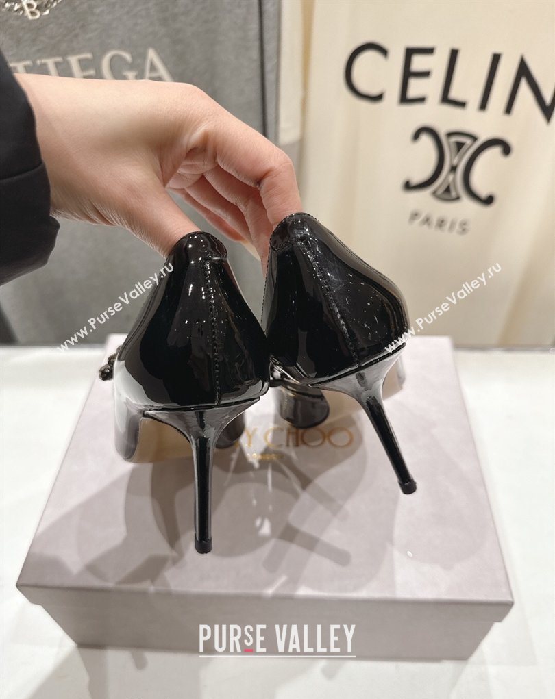 Jimmy Choo Bing Pumps 8.5cm with Strass Strap in Patent Calfskin Leather Black 2026 (MD-260207009)