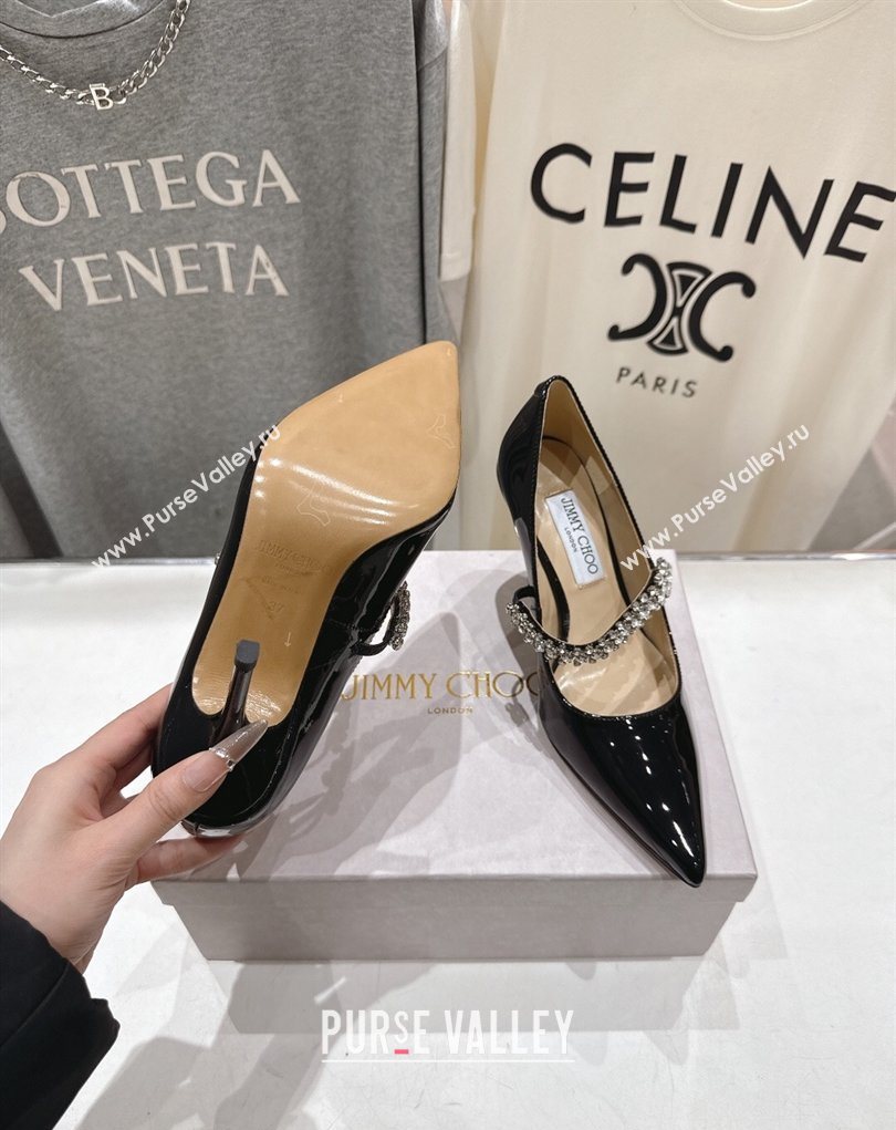 Jimmy Choo Bing Pumps 8.5cm with Strass Strap in Patent Calfskin Leather Black 2026 (MD-260207009)