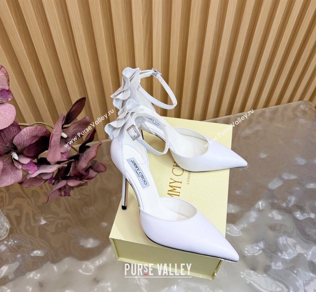 Jimmy Choo Marja Pumps 10cm in Calfskin Leather with Flower White 2026 (MD-260207016)