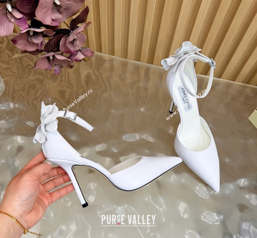 Jimmy Choo Marja Pumps 10cm in Calfskin Leather with Flower White 2026 (MD-260207016)