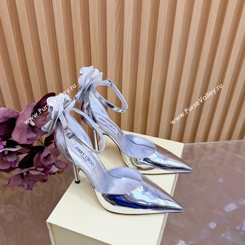 Jimmy Choo Marja Pumps 10cm in Patent Leather with Flower Silver 2026 (MD-260207017)