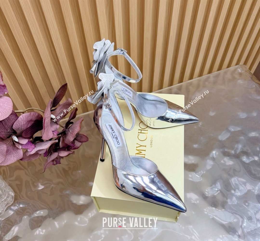Jimmy Choo Marja Pumps 10cm in Patent Leather with Flower Silver 2026 (MD-260207017)