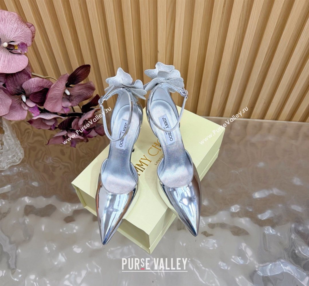 Jimmy Choo Marja Pumps 10cm in Patent Leather with Flower Silver 2026 (MD-260207017)