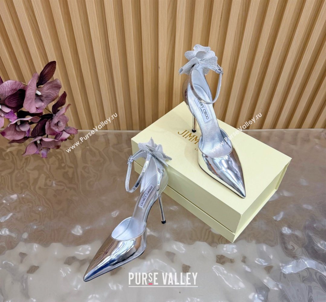Jimmy Choo Marja Pumps 10cm in Patent Leather with Flower Silver 2026 (MD-260207017)