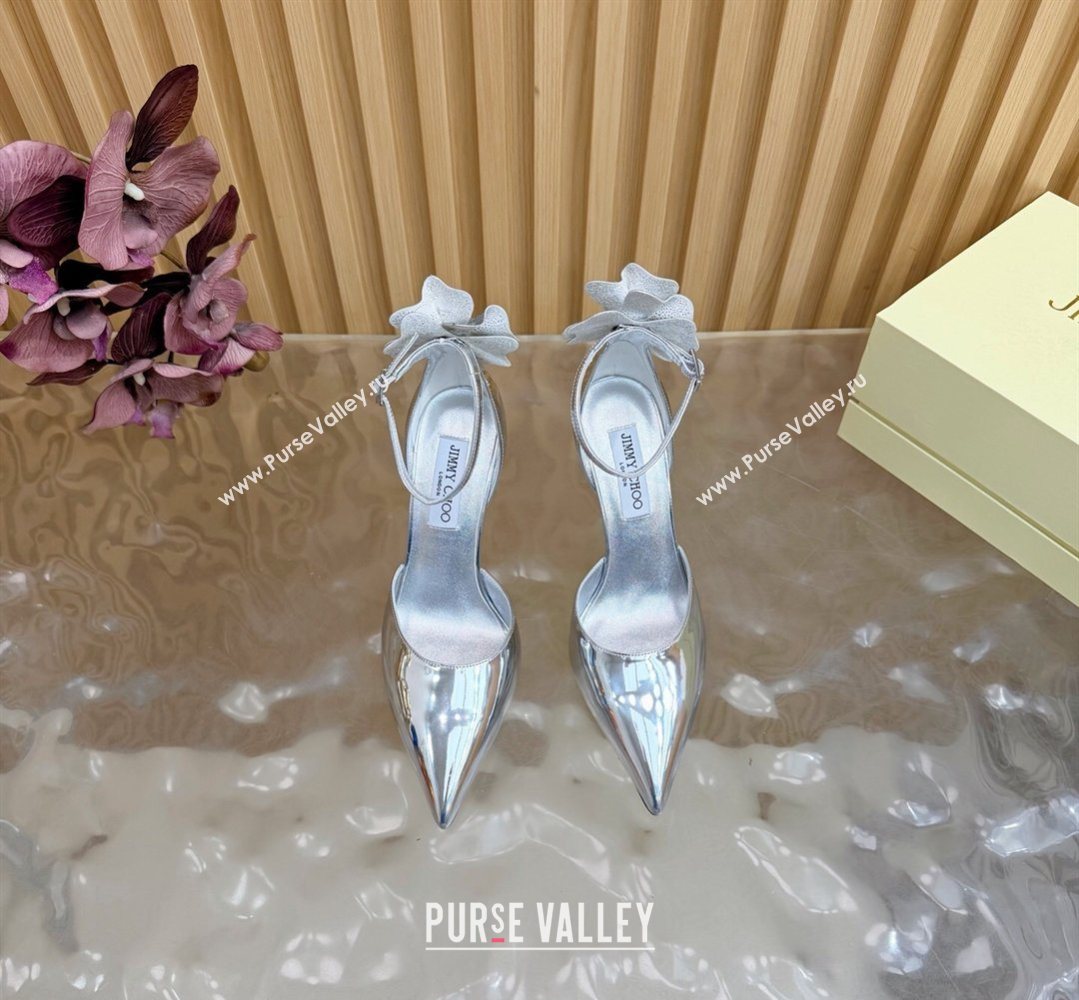 Jimmy Choo Marja Pumps 10cm in Patent Leather with Flower Silver 2026 (MD-260207017)