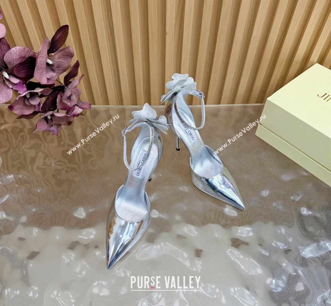 Jimmy Choo Marja Pumps 10cm in Patent Leather with Flower Silver 2026 (MD-260207017)