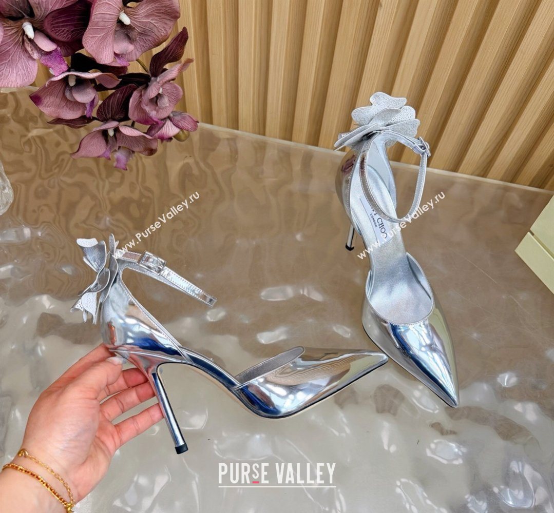 Jimmy Choo Marja Pumps 10cm in Patent Leather with Flower Silver 2026 (MD-260207017)