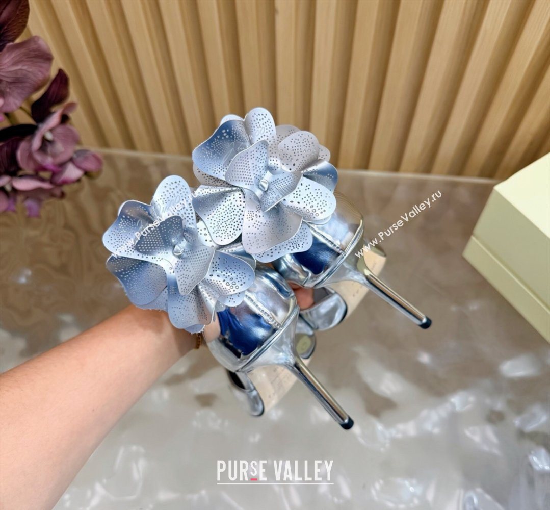 Jimmy Choo Marja Pumps 10cm in Patent Leather with Flower Silver 2026 (MD-260207017)