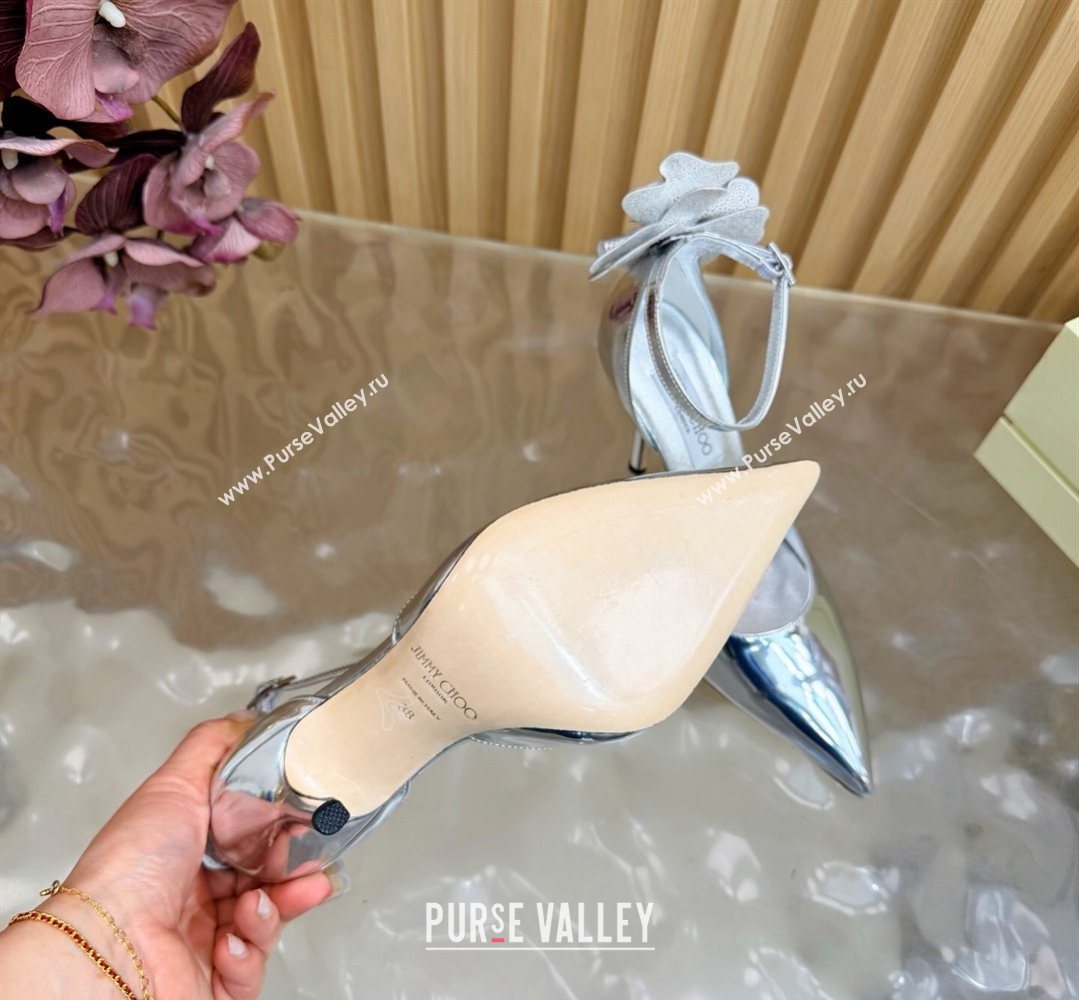 Jimmy Choo Marja Pumps 10cm in Patent Leather with Flower Silver 2026 (MD-260207017)