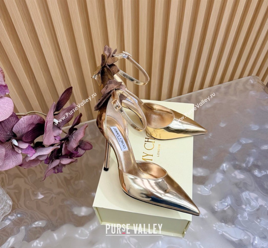 Jimmy Choo Marja Pumps 10cm in Patent Leather with Flower Gold 2026 (MD-260207018)