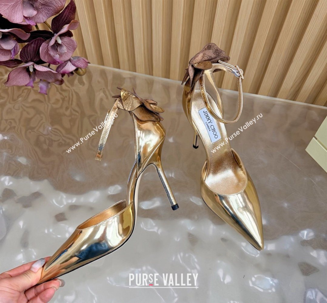 Jimmy Choo Marja Pumps 10cm in Patent Leather with Flower Gold 2026 (MD-260207018)