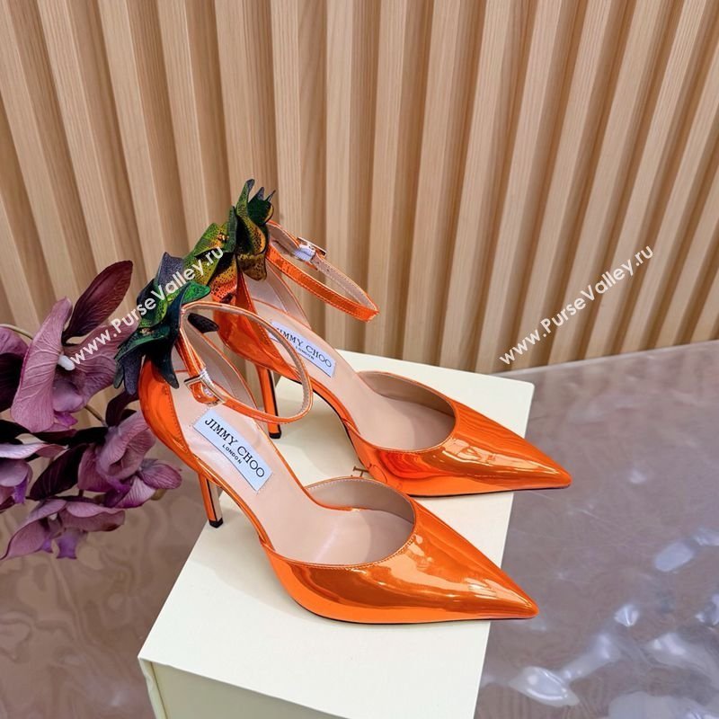 Jimmy Choo Marja Pumps 10cm in Patent Leather with Flower Orange 2026 (MD-260207019)