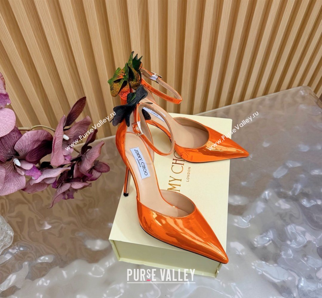 Jimmy Choo Marja Pumps 10cm in Patent Leather with Flower Orange 2026 (MD-260207019)
