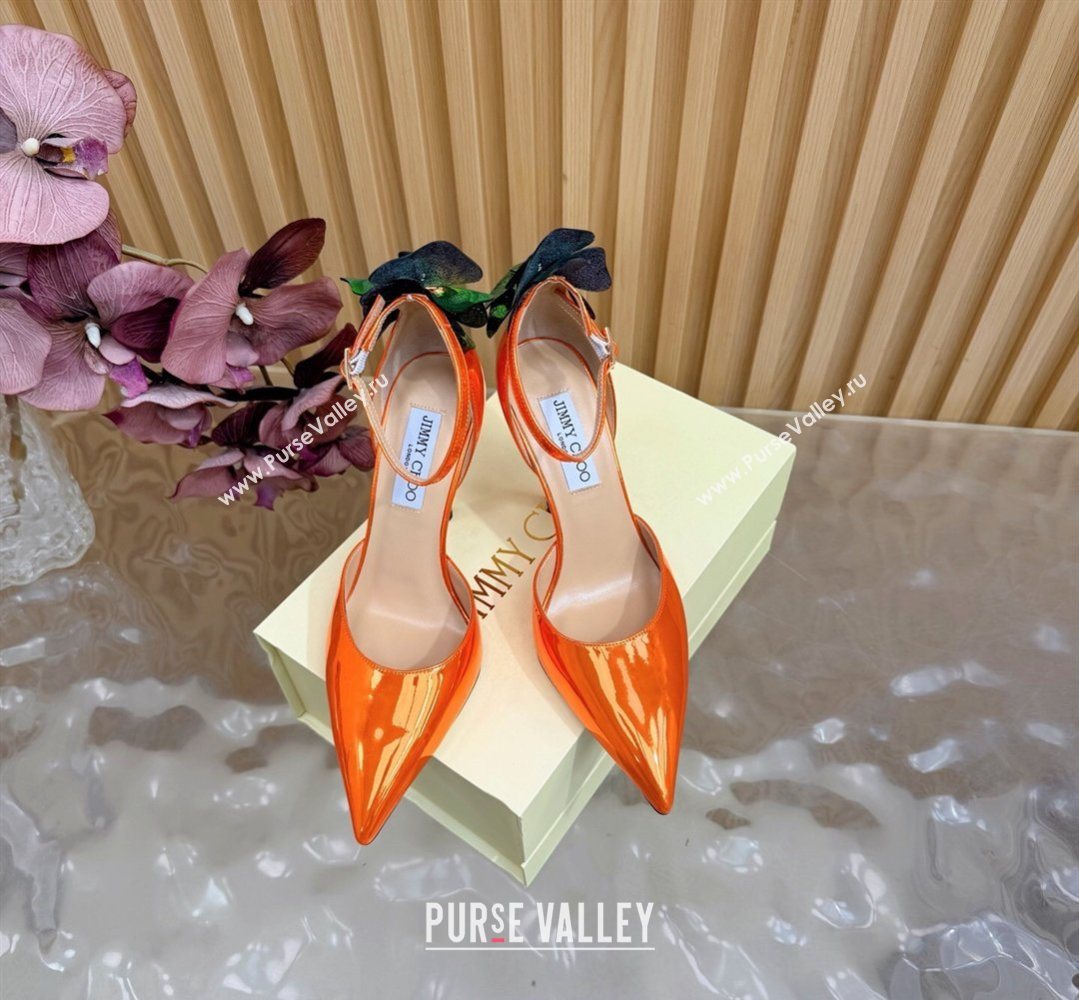 Jimmy Choo Marja Pumps 10cm in Patent Leather with Flower Orange 2026 (MD-260207019)