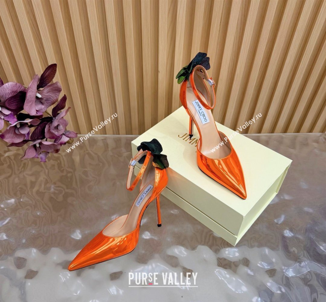 Jimmy Choo Marja Pumps 10cm in Patent Leather with Flower Orange 2026 (MD-260207019)