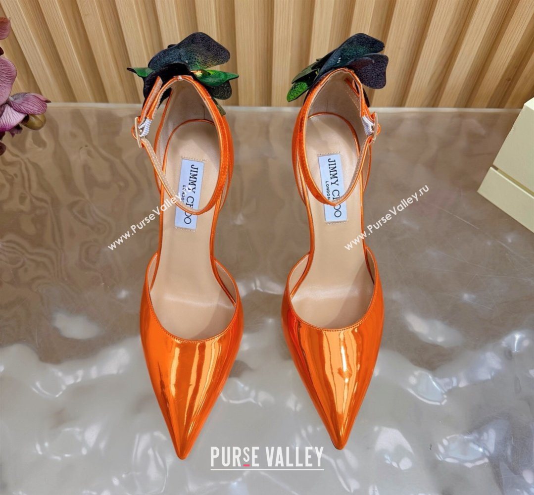 Jimmy Choo Marja Pumps 10cm in Patent Leather with Flower Orange 2026 (MD-260207019)
