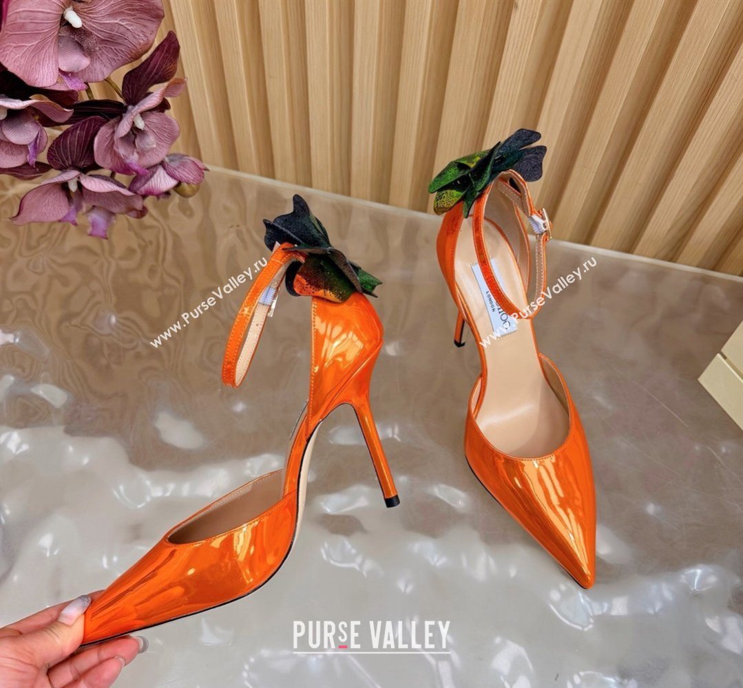Jimmy Choo Marja Pumps 10cm in Patent Leather with Flower Orange 2026 (MD-260207019)