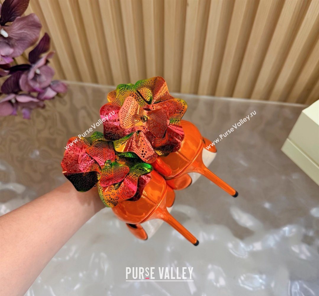 Jimmy Choo Marja Pumps 10cm in Patent Leather with Flower Orange 2026 (MD-260207019)