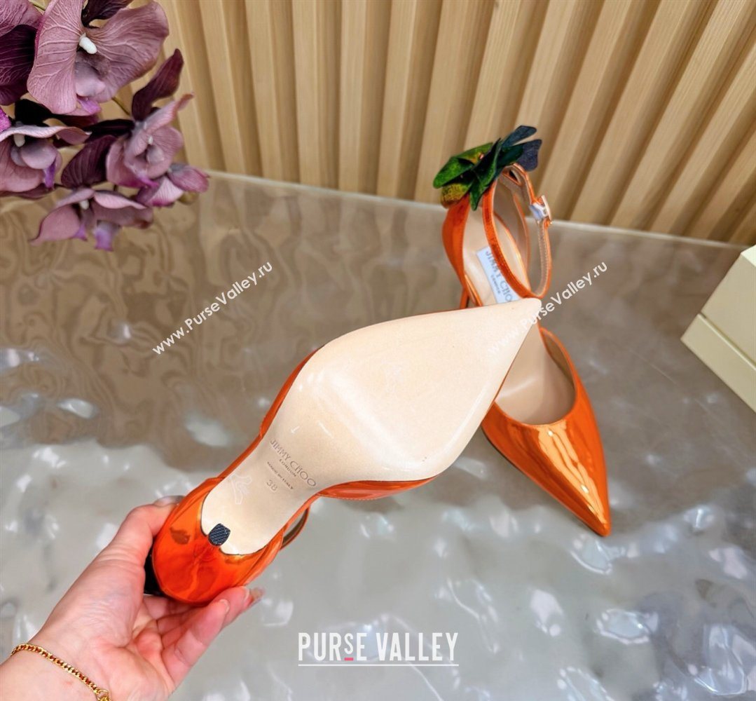 Jimmy Choo Marja Pumps 10cm in Patent Leather with Flower Orange 2026 (MD-260207019)