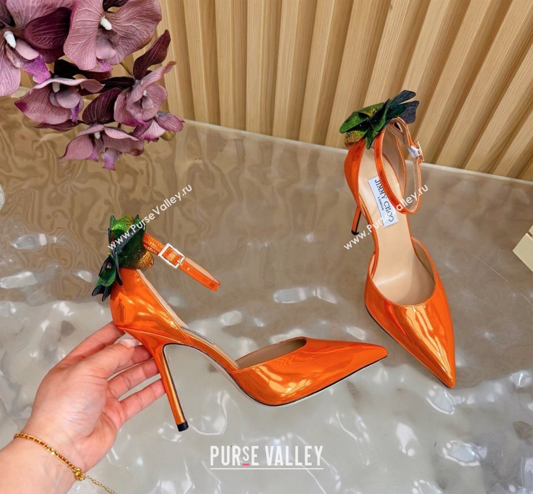 Jimmy Choo Marja Pumps 10cm in Patent Leather with Flower Orange 2026 (MD-260207019)