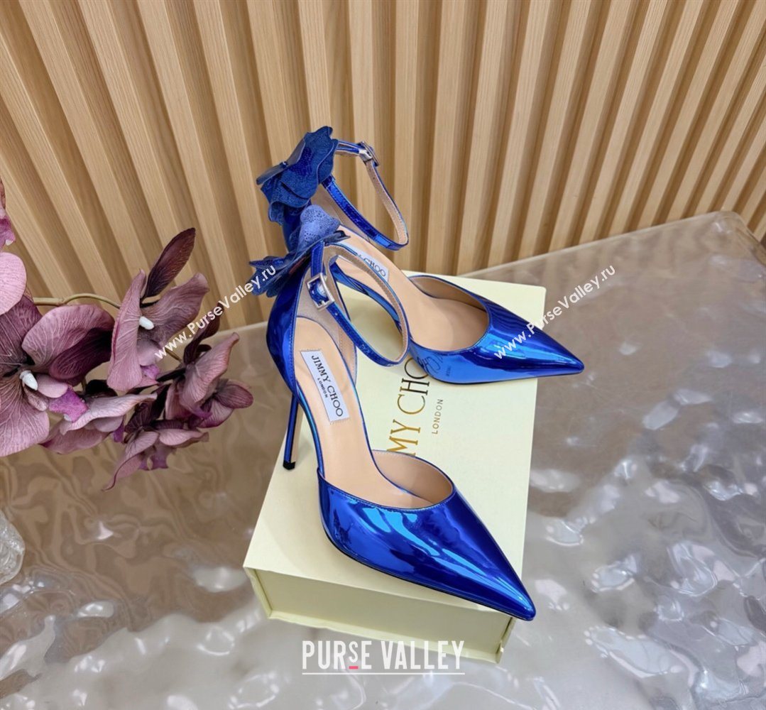 Jimmy Choo Marja Pumps 10cm in Patent Leather with Flower Blue 2026 (MD-260207020)