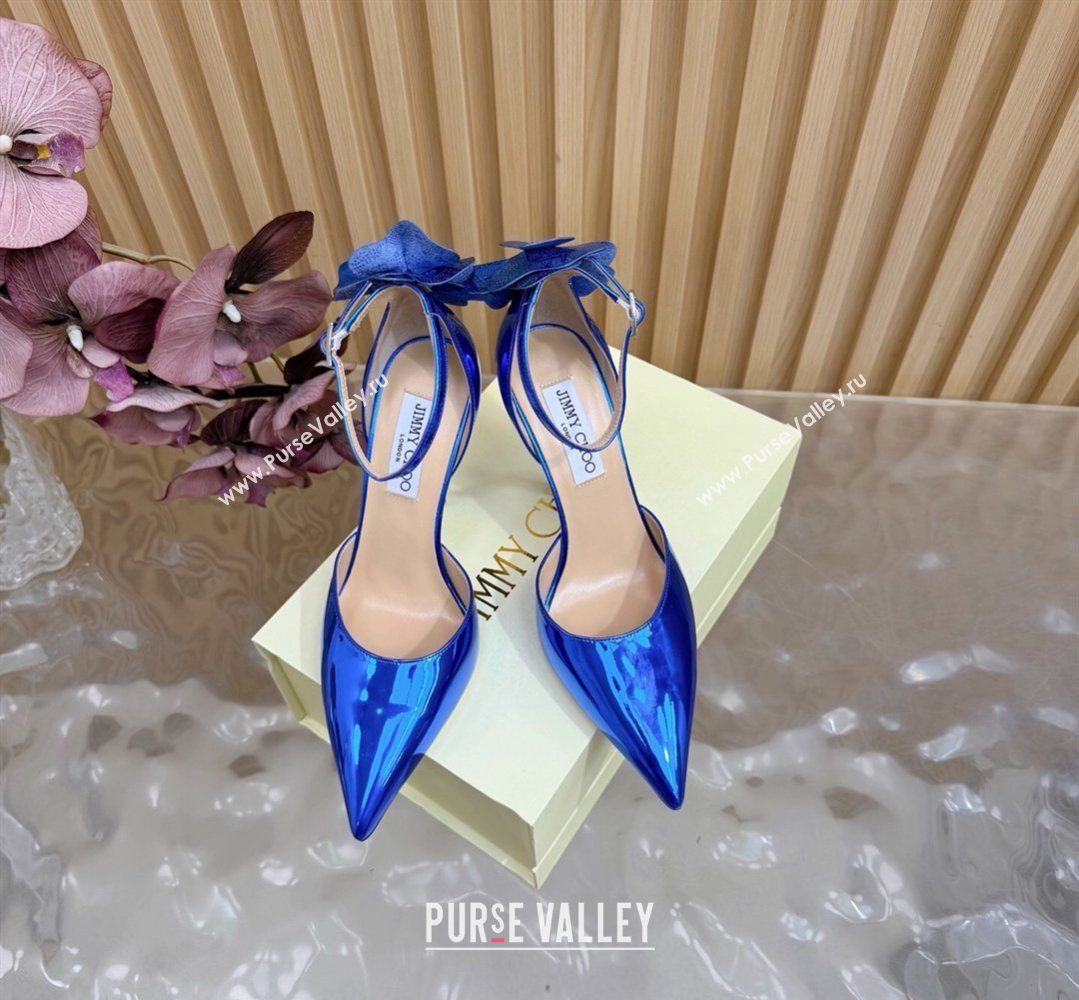 Jimmy Choo Marja Pumps 10cm in Patent Leather with Flower Blue 2026 (MD-260207020)