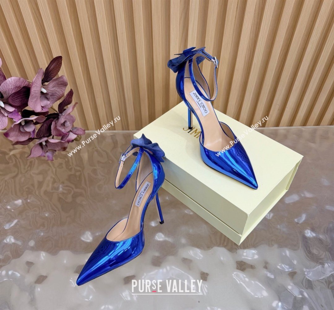 Jimmy Choo Marja Pumps 10cm in Patent Leather with Flower Blue 2026 (MD-260207020)